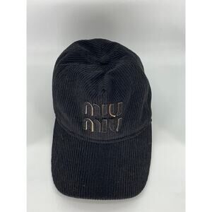 MIU MIU Unisex Black Velvet Corduroy Patch Baseball Cap SZ OS